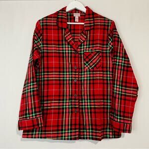 Wondershop Women’s Long Sleeve Button Up Pajama Shirt Red Green Size Medium NWOT